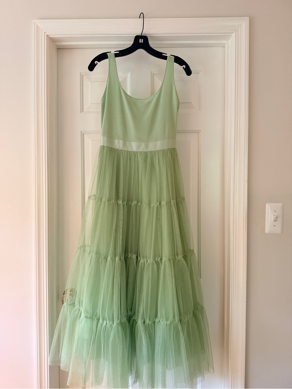 Alice + Olivia Pistachio Green Tulle Tiered Dress